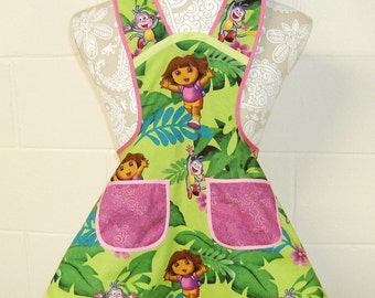 Dora the Explorer / Dora Birthday Party / Nickelodeon - One Hip Explorer Dora Jungle Fun Cotton Apron / Dora Girls Apron / Girls 3/4 / #B62
