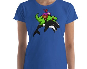 Dinosaur Sloth Riding Orca - Dinosaur Party Tee - Sloth Shirt - Womens Orca Tee - Womens Dino Shirt - Womens Sloth Tee - Funny Dino Shirt