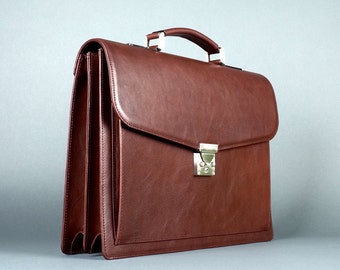 handmade leather brown briefcase