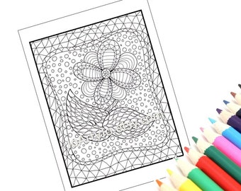 Zentangle Inspired PDF Printable Coloring Page, Zendoodle Page 6