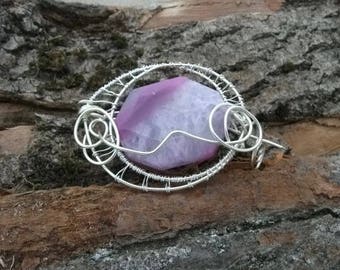 Purple agate Brooch Pin with wirework