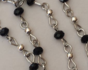 55cm of chain/beads 6mm black glass rondelles