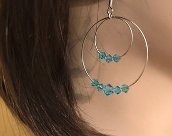 Swarovski Turquoise Crystal Earrings: double hoop