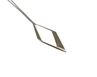 XLarge Rhombus Necklace - Modern Pendant - Silver Necklace - Minimal Geometric Necklace - Long Chain