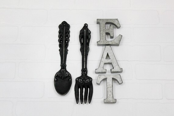 Fork and Spoon Wall Decor-Rustic Kitchen Decor-Metal Wall