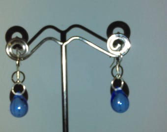 Blue glass teardrop earrings