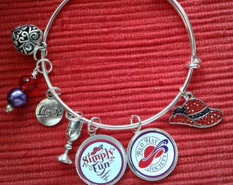 RED Hat Society Seven Charm Bangle Bracelet