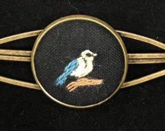 Little bird hair pin, Embroidered hair clips, Flower hair pins, Blue bird hair accessories, Bobby pin bronze