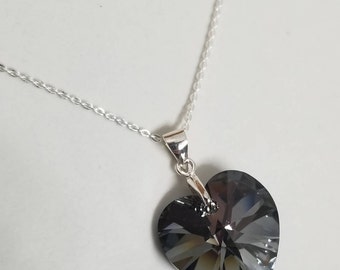 925 Sterling Silver Necklace with Silver Night Swarovski® Crystal Heart #2133
