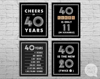 40th Birthday Sign Pack, 40th Birthday DIGITAL Posters, Cheers to 40 Years Sign, 40th Birthday Decorations, 40th Birthday Party Decor