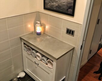 Litterbox hideaway bathroom cabinet with concrete top