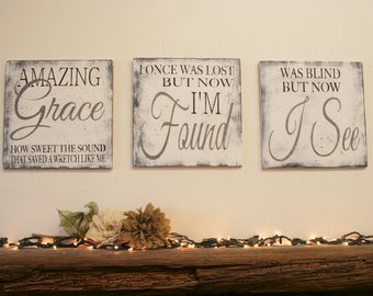 Amazing Grace Sign Christian Wall Art Distressed Wood Rustic Wood Sign Shabby Chic Religious Sign Country Decor Primitive Handpainted