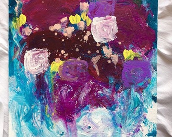Someone I once loved, a beautiful floral abstract painting on 16"x12" canvas panel