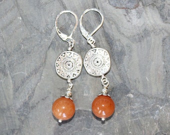 Orange Earrings, Sun Earrings, Southwestern Earrings, Aventurine Earrings, Natural Stone Earrings, Handmade Earrings, Bohemian Earrings