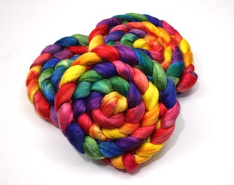 Merino Wool/ Silk Roving (50/50) (Combed Top) - Handpainted Fiber for Spinning or Felting