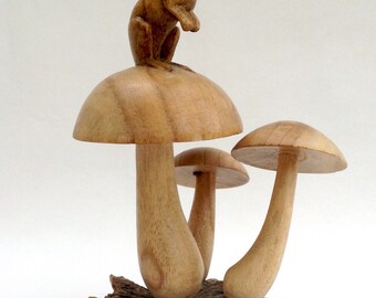 Mouse on Toadstool Chinaberry Tree Parasite Bloom Sculpture
