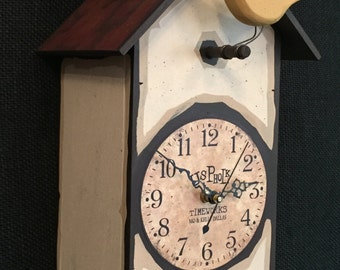 Bird House Clock-Carved Birds