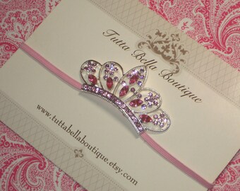 Baby Headband, Pink Rhinestone Crown Headband, Baby Tiara Headband, Pink Headband, Toddler headband, Newborn Headband, Princess Headband