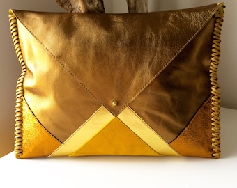 BRONZE SUNSHINE / leather & suede clutch