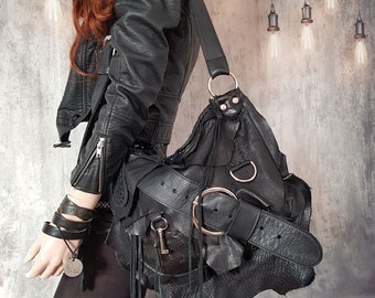 Black raw edges hobo bag harley davidson route 66 purse rocker free rider people goth rocknroll rockstyle rock metalhead sweetsmoke