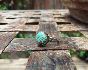 Small Turquoise Ring for Women Size 5 Native American Ring Number 8 Turquoise Sterling Silver, Vintage Turquoise Jewelry Gift for Young Girl