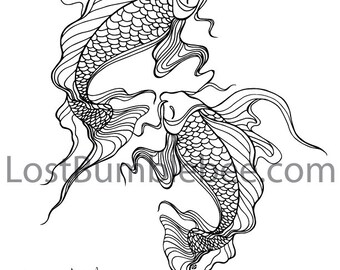 koi fish coloring etsy