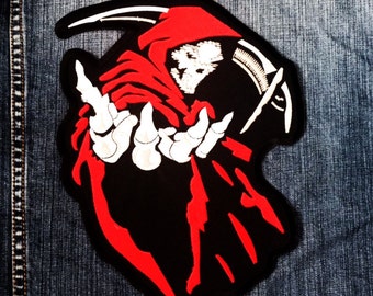 LARGE SIZE Grim Reaper Scythe God of Death Ghost Embroidered Sew Iron on Patch