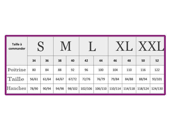 Tableau Des Tailles à Commander Mesures Femme Robe Ou Top