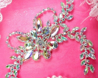 XR119 Crystal Aurora Borealis Rhinestone Applique Embellishment 7.5" (XR119-slcab)