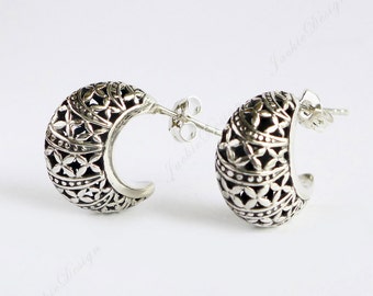 Classic Crescent Post Earrings Oxidized Sterling Silver Earrings JD105