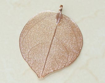Liquid Metal Leaf Pendant - Large Leaf Pendant - Autumn Leaf- Gold - BOHO - Tribal - 48mm x 72mm - 9128
