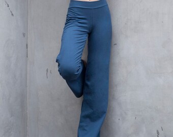 Wide Leg Pants Blue - Flare Pants - Pelazzo Pants - High Waist Wide Leg Pants