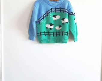 Vintage Blue and Green Sheep Sweater