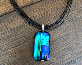 Blue Dichroic Glass Necklace