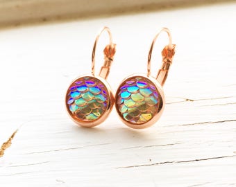 Mermaid Earrings, Mermaid Scales, Mermaid Gifts, Mermaid Jewelry, Rose Gold, Mermaid, Gift For Her, Rose Gold Mermaid, Rose Gold Earrings