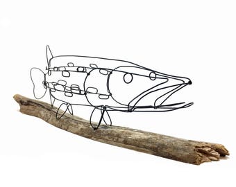 Fish Wire Sculpture, Northern Pike Sculpture, Fish Wire Art, Minimal Sculpture, 576415309