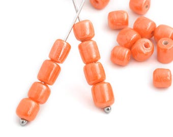 200 Orange Glass Bead, Indian Barrel Bead, Handmade, Ethnic Bead, Tribal Bead, Boho Bead, Bulk Bead, Jewelry Making, 5-6mm
