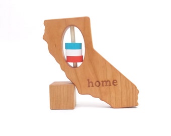 California State Rattle™ Wood Rattle Baby Rattle Wooden Rattle Baby Shower Gift Wooden Toy California Gift Baby Toy Baby Gift Wood Teether