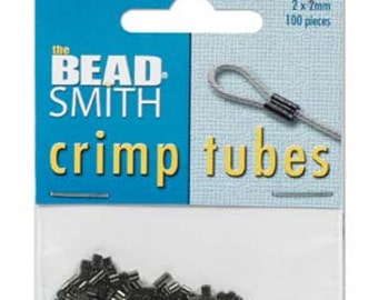 2x2mm Gunmetal Crimp Tube Beads, 100 pcs., Findings, Supplies, Beadsmith