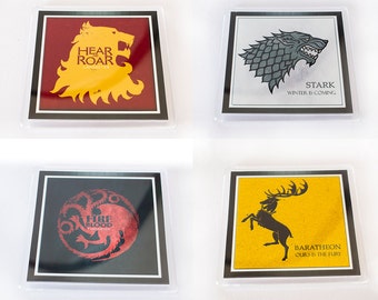Set of 4 Game Of Thrones (Stark, Targaryen, Lannister, Baratheon) Coasters (Gift Boxed)