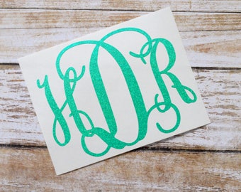 Vine Monogram Glitter Vinyl Decal, Custom Initials, Glitter Sticker