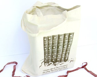 Jane Austen Book Bag, Pride and Prejudice Quote, Austen Tote Bag, Austen Wedding Bag, Book Tote, Austen Wedding Gift, Jane Austen Book Bag