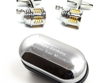 Fishing Gifts, Men's Fishing Reel Cufflinks & Engraved Gift Box (X2PSN125) - Novelty Cufflinks, Quirky Cufflinks, Personalised Cufflink Box