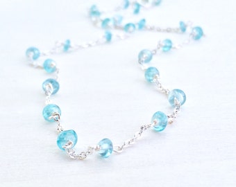 Apatite Necklace, Silver Apatite Necklace, Gemstone Necklace, Ocean Blue