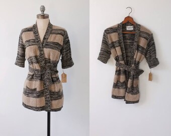 Long Beach cardigan | vintage warp cardigan | vintage 70s wrap sweater | belted sweater | 1970s boho wrap sweater