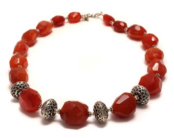 925 sterling silver necklace in faceted carnelian