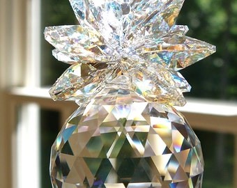 Crystal Pineapple Suncatcher, 30mm Swarovski Logo-Etched Crystal Ball and Octagons, Window Hanger, Prism - "ISABELLA" Heartstrings by Morgan