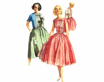 1950s Full Skirt Dress Simplicity 1988 Vintage Sewing Pattern Womens Dress Jacket Rockabilly Dress Pattern Junior Misses Size 13 Bust 33