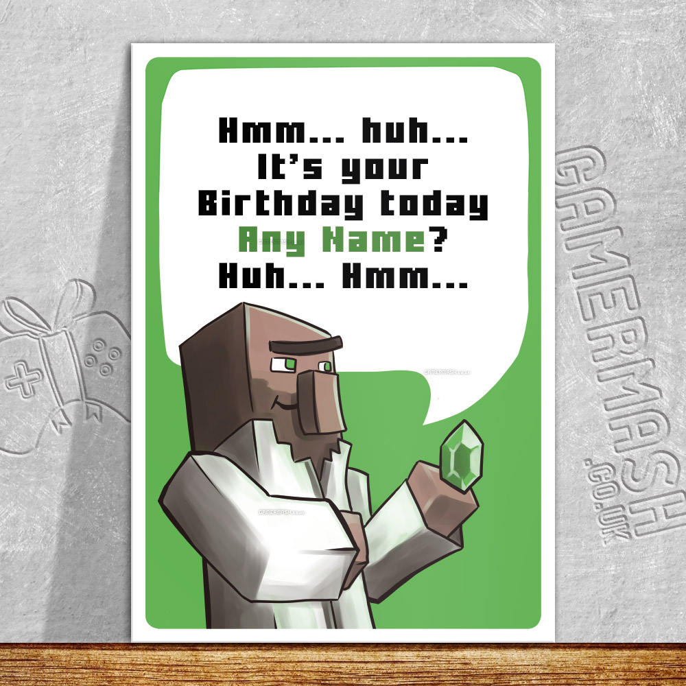 PERSONALISED BIRTHDAY CARD Villager Speech Minecraft