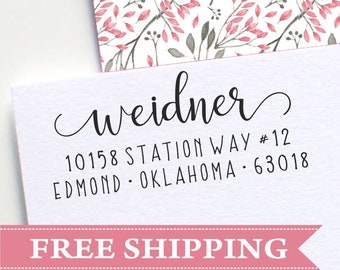 Calligraphy Address Stamp, Return Address Stamp, Swash Address Stamp, Swirls Handwritten Address Stamp, Cursive Address Stamp (E45)